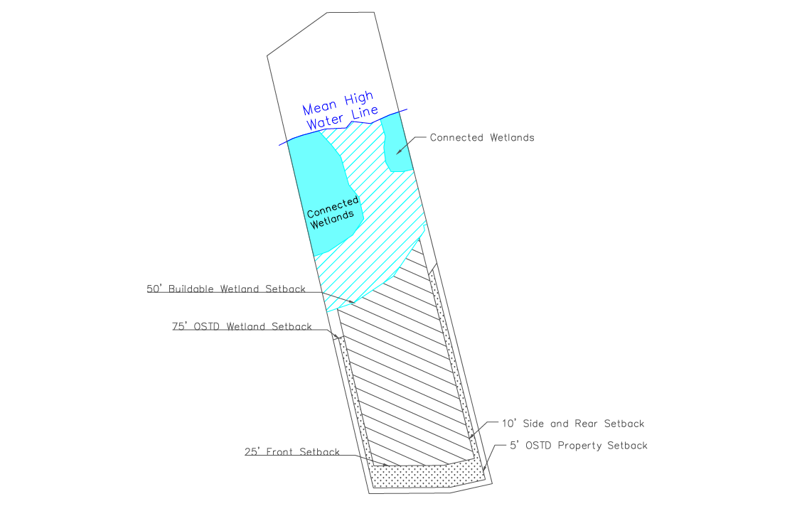Wetland delineation and site drawing showing buildable area